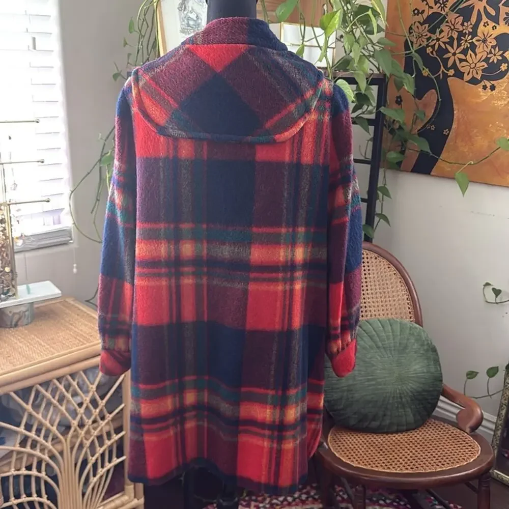 Vintage 60s Mary Redston Original Orange & Navy Preppy Plaid Button Up Pea Coat
